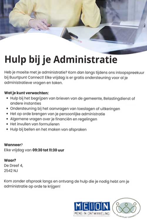 Moeite met je administratie? Wij staan voor je klaar in Buurtpunt Connect